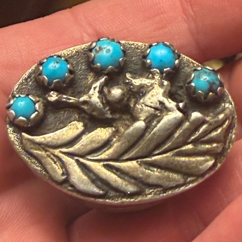 Rare Vintage Navajo Silver Mexican Turquoise Ring, Tufa cast Sterling 48.4g